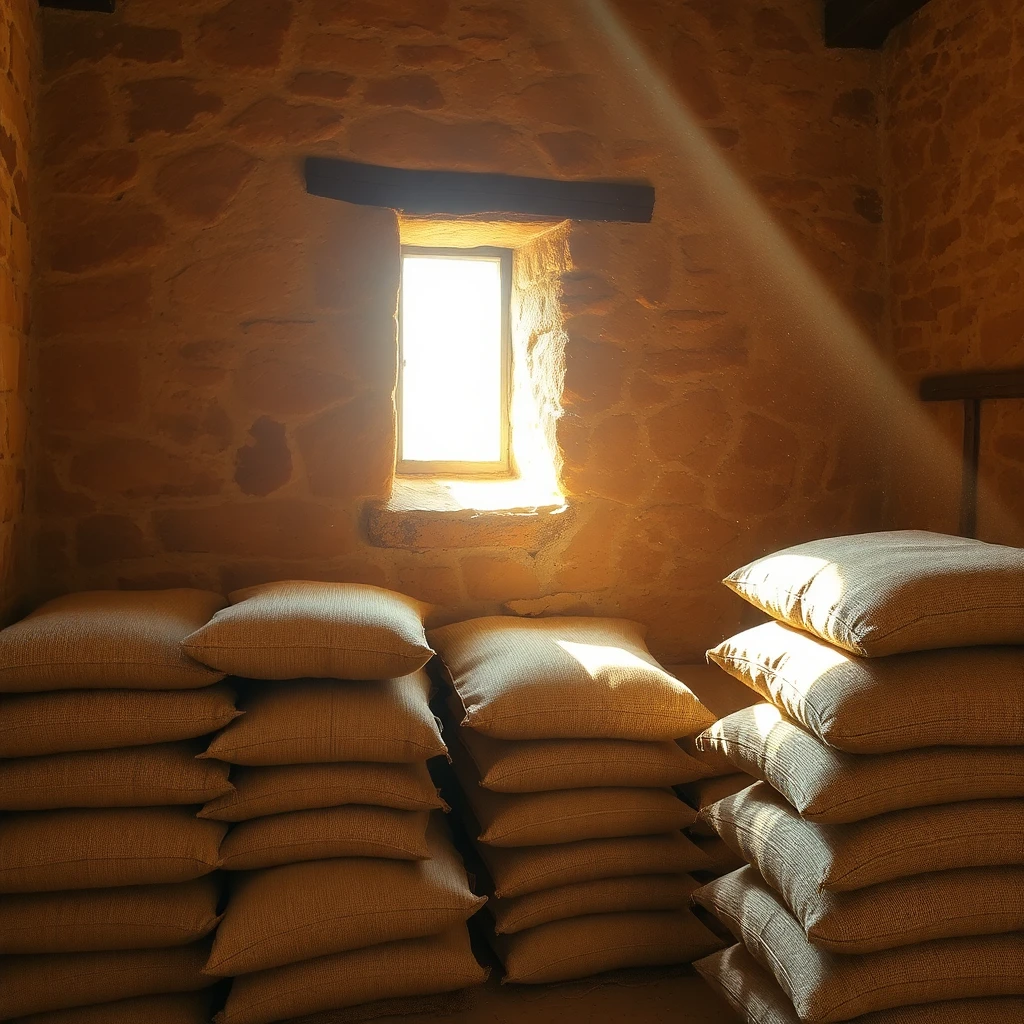 Sacks of flour in a rustic mill